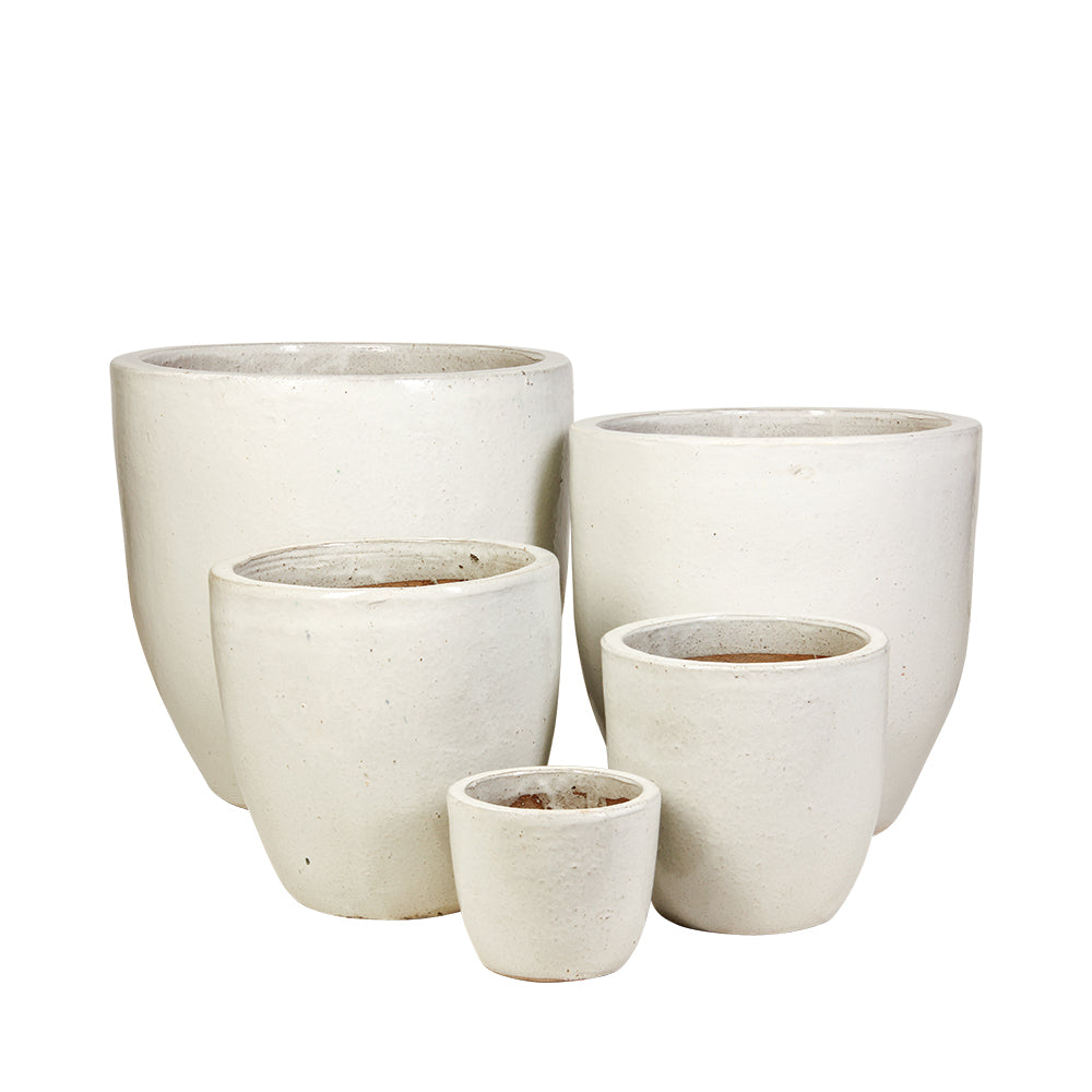 Egg Planter in Antique White, glazed ceramic outdoor planter