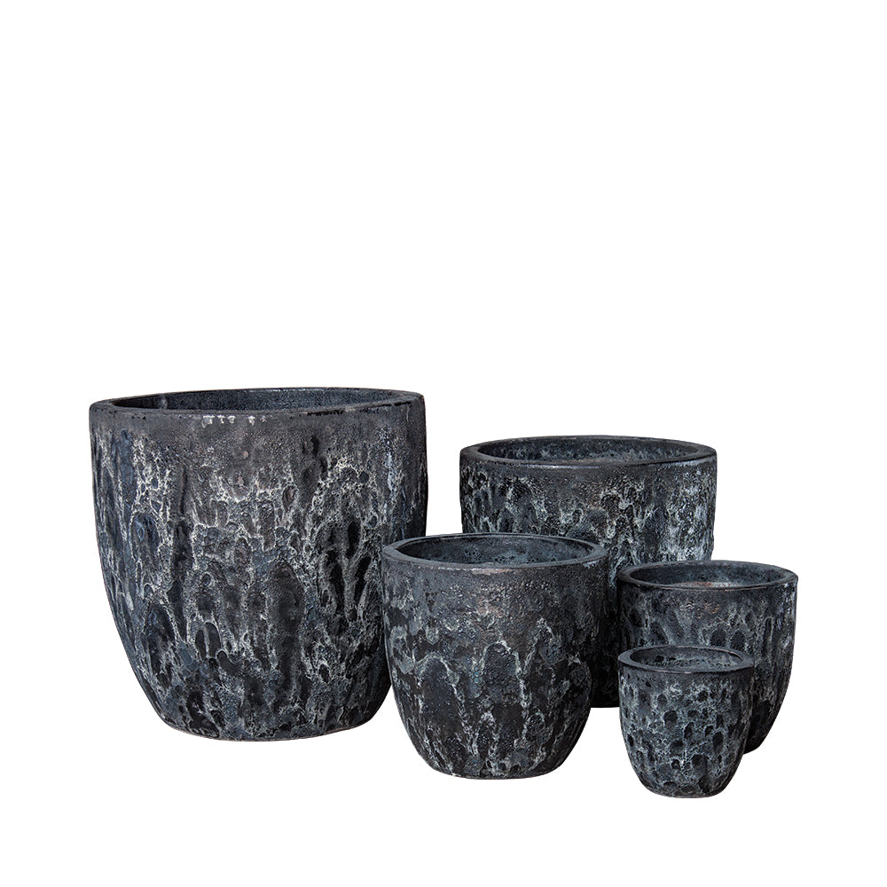 Egg Planter in Black Lava, glazed ceramic outdoor planter