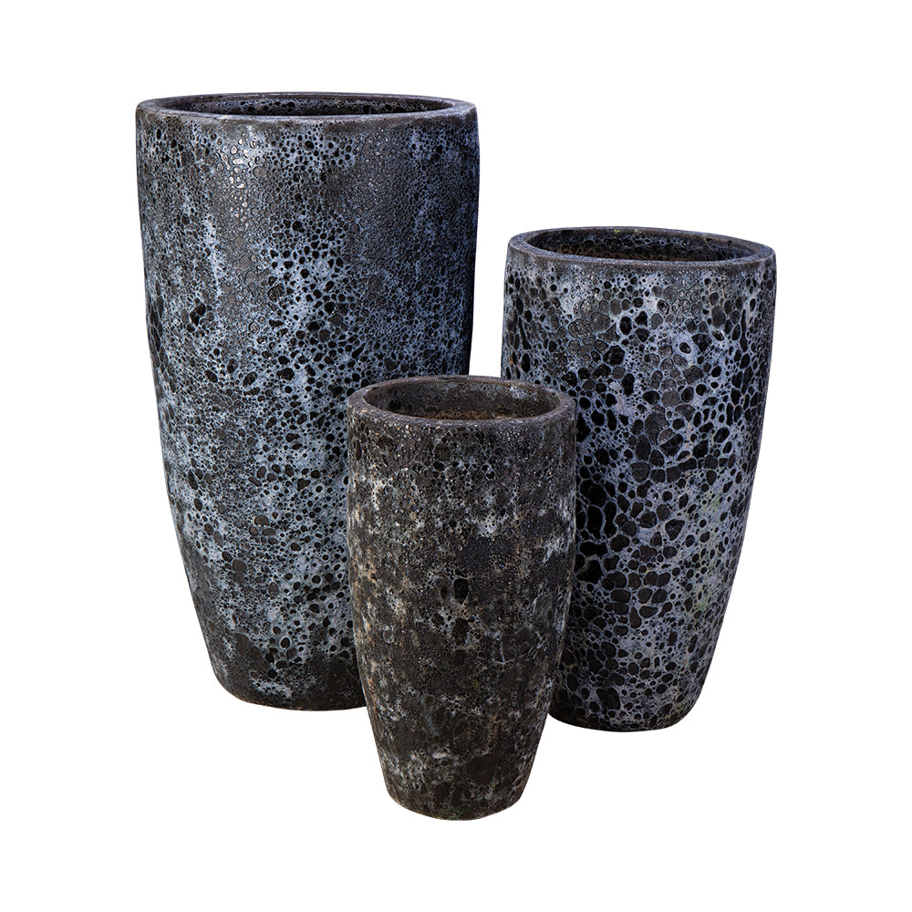 Calypso Vase in Black Lava, glazed ceramic outdoor planter