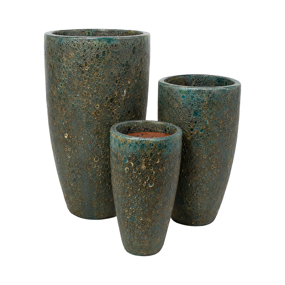 Calypso Vase in Dark Lunar Blue, glazed ceramic outdoor planter
