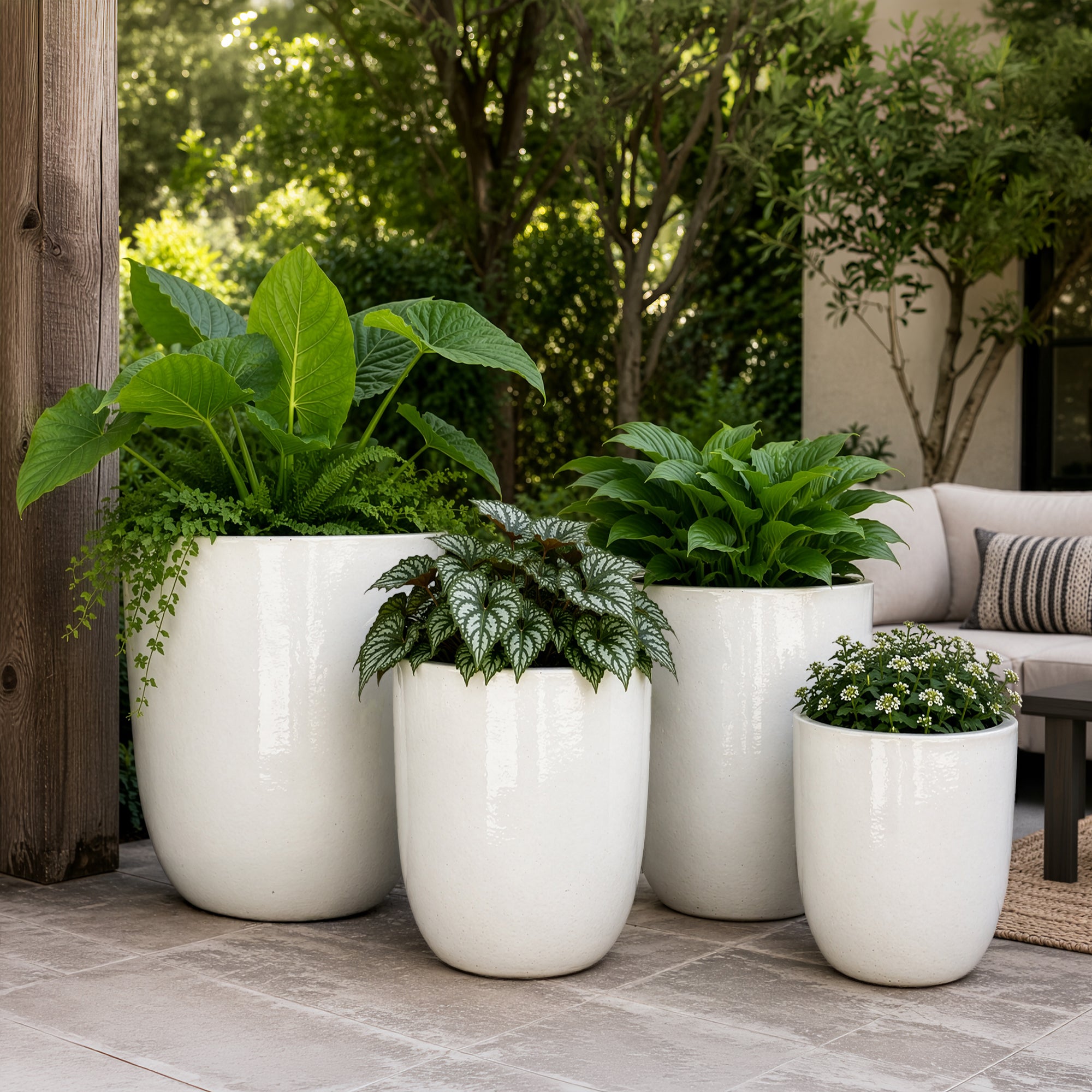 Tall Vestro in Antique White styled in an outdoor setting