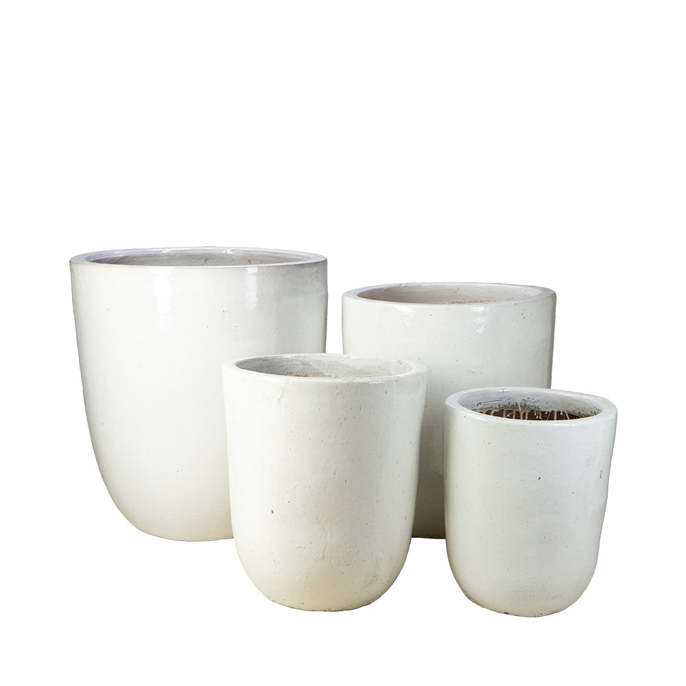 Tall Vestro in Antique White, glazed ceramic outdoor planter