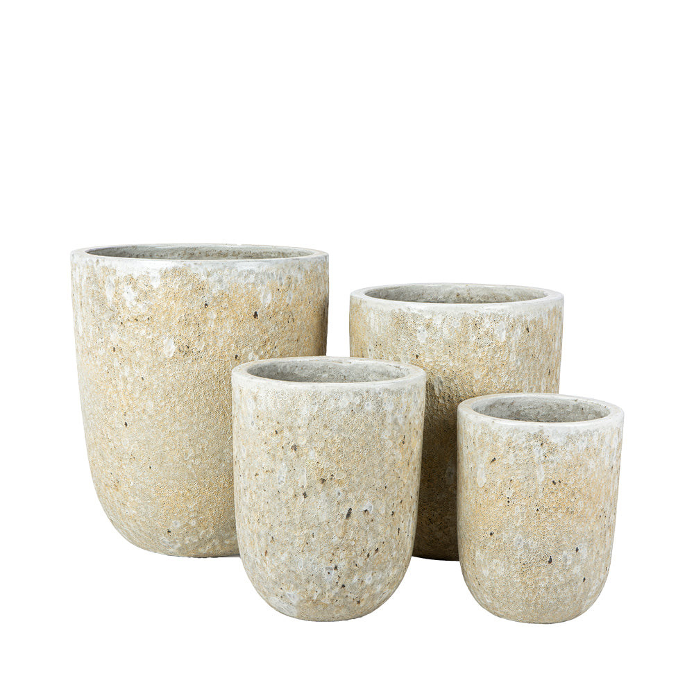 Tall Vestro in White Lava, glazed ceramic outdoor planter
