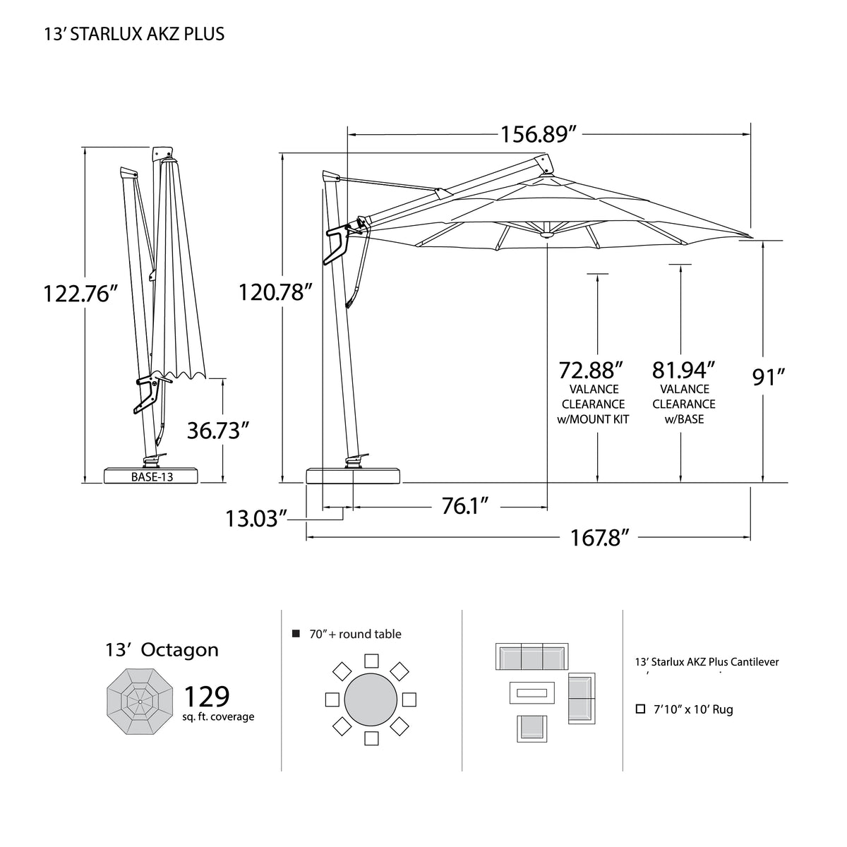 13' Starlux AKZ Plus Cantilever Umbrella