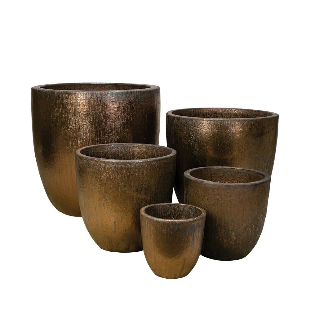 Egg Planter in Antique Copper, glazed ceramic outdoor planter