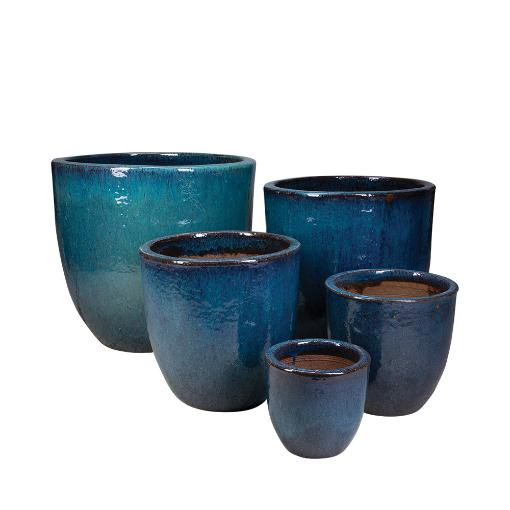 Egg Planter in Azul, glazed ceramic outdoor planter