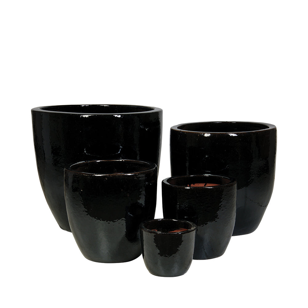 Egg Planter in Black, glazed ceramic outdoor planter