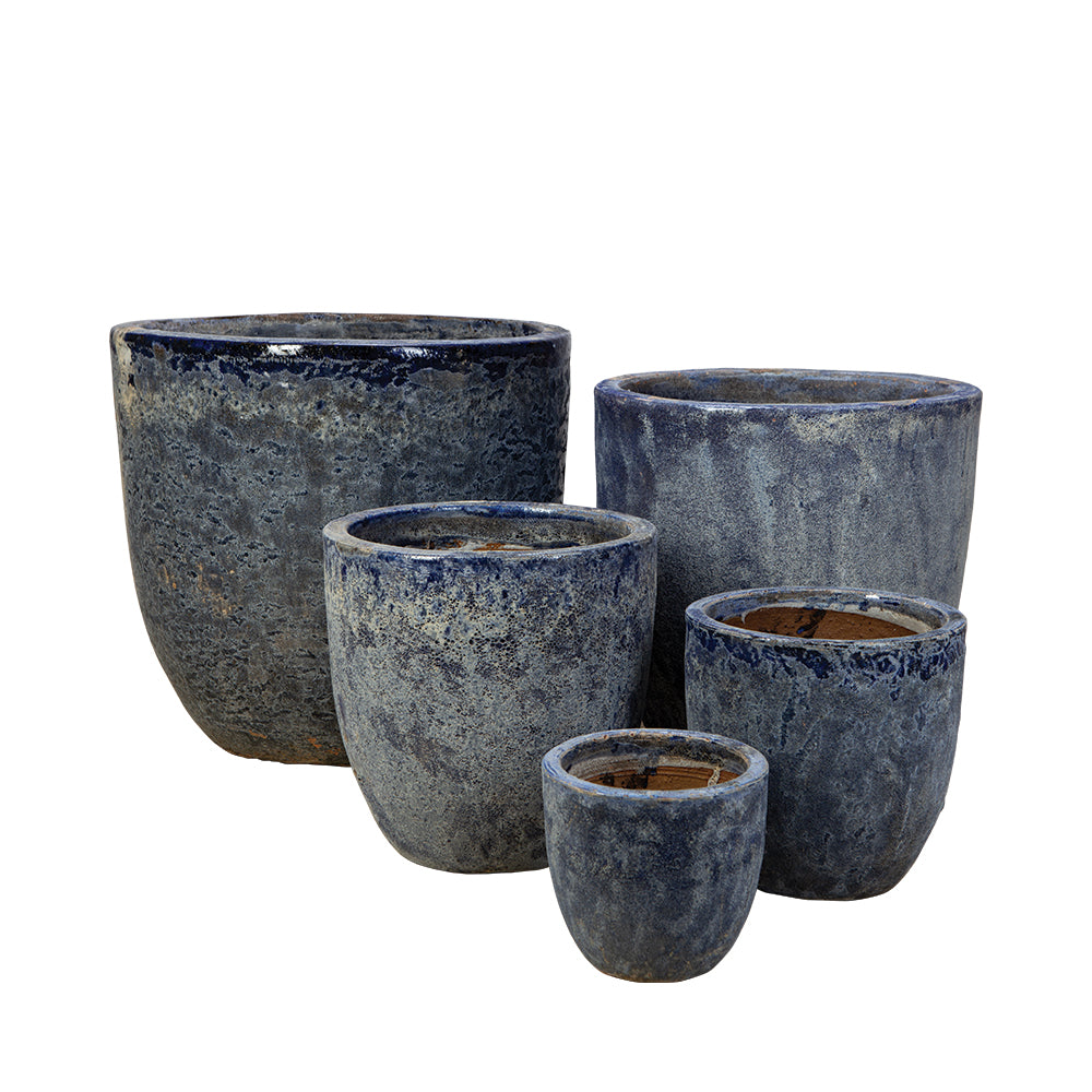 Egg Planter in Blue Lava, glazed ceramic outdoor planter