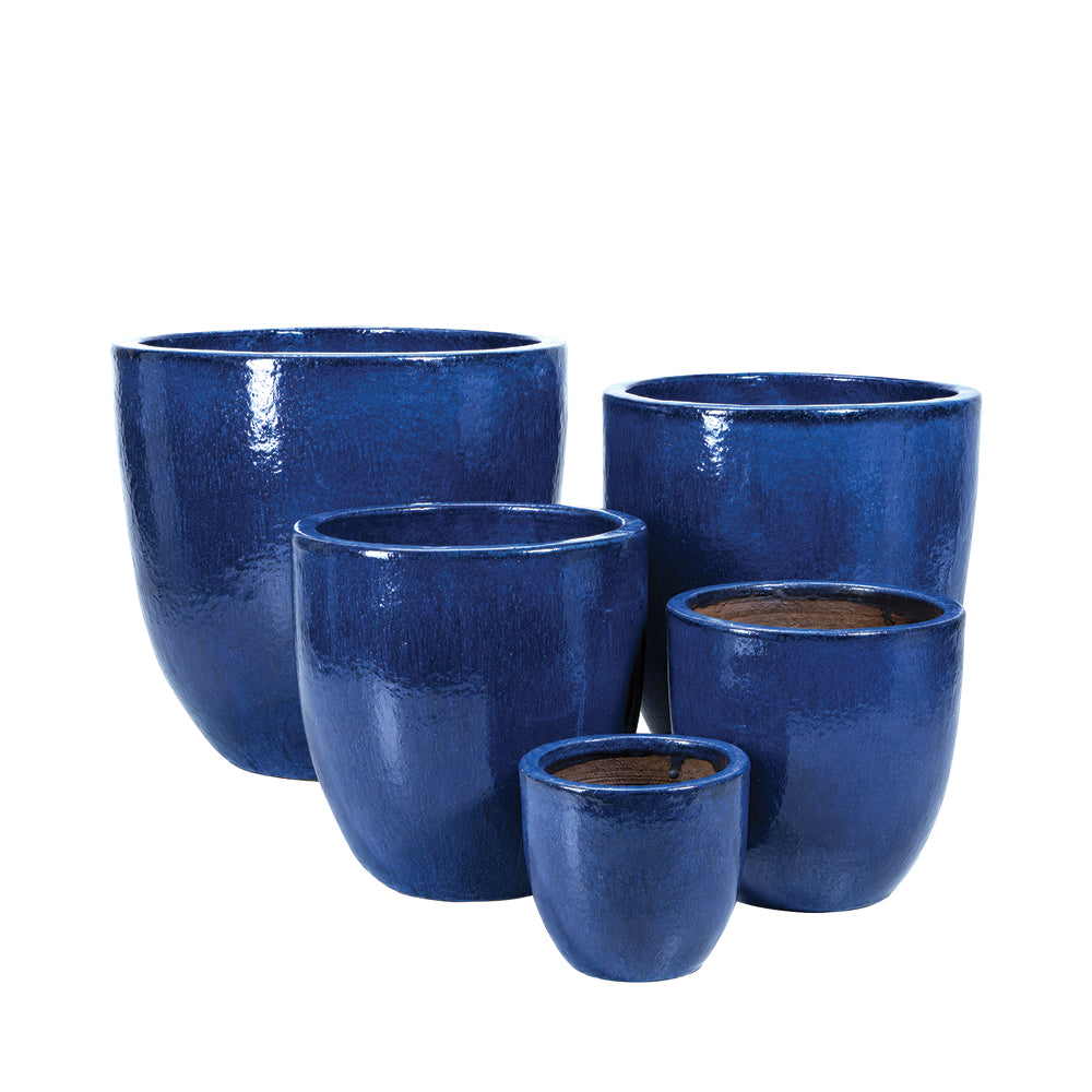 Egg Planter in Sapphire, glazed ceramic outdoor planter