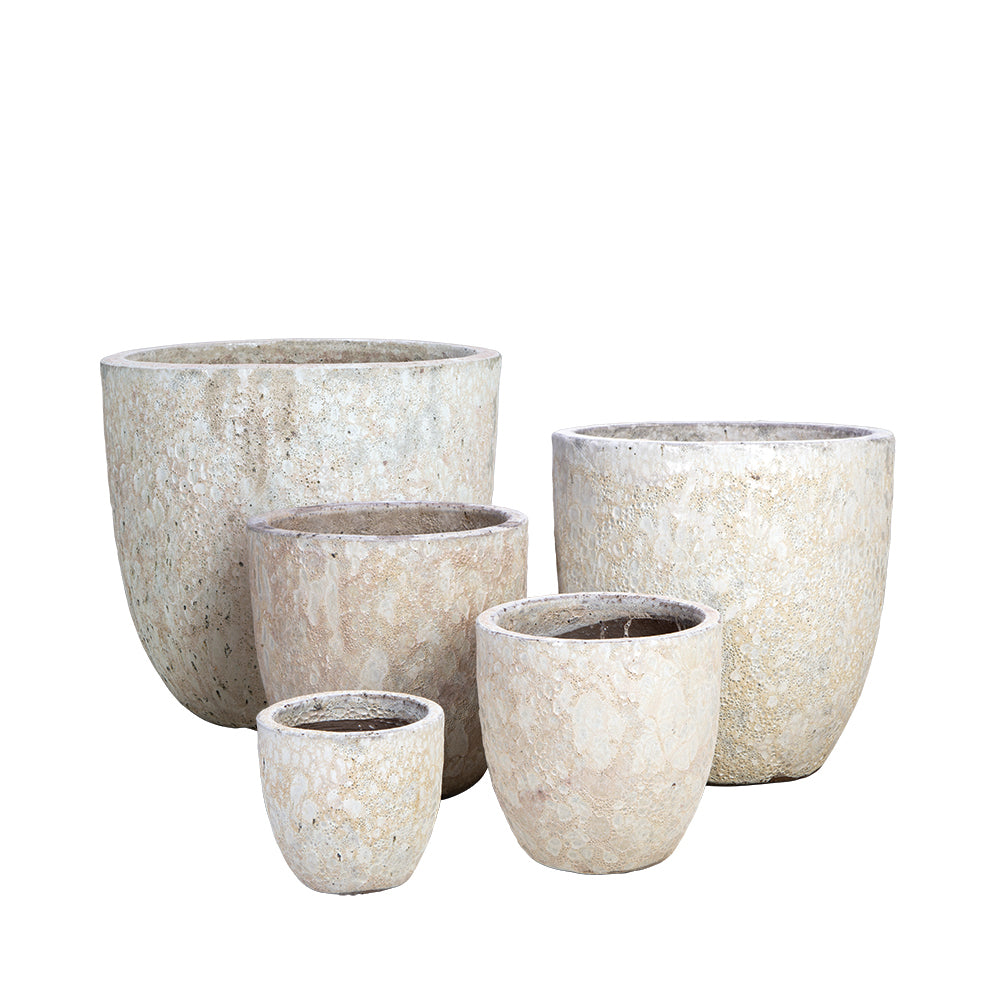 Egg Planter in White Lava, glazed ceramic outdoor planter
