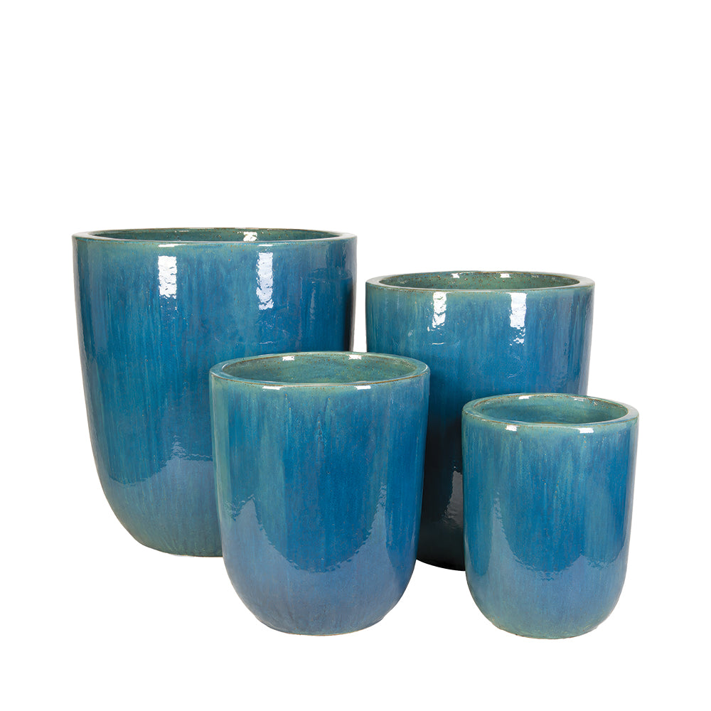Tall Vestro in Azul, glazed ceramic outdoor planter