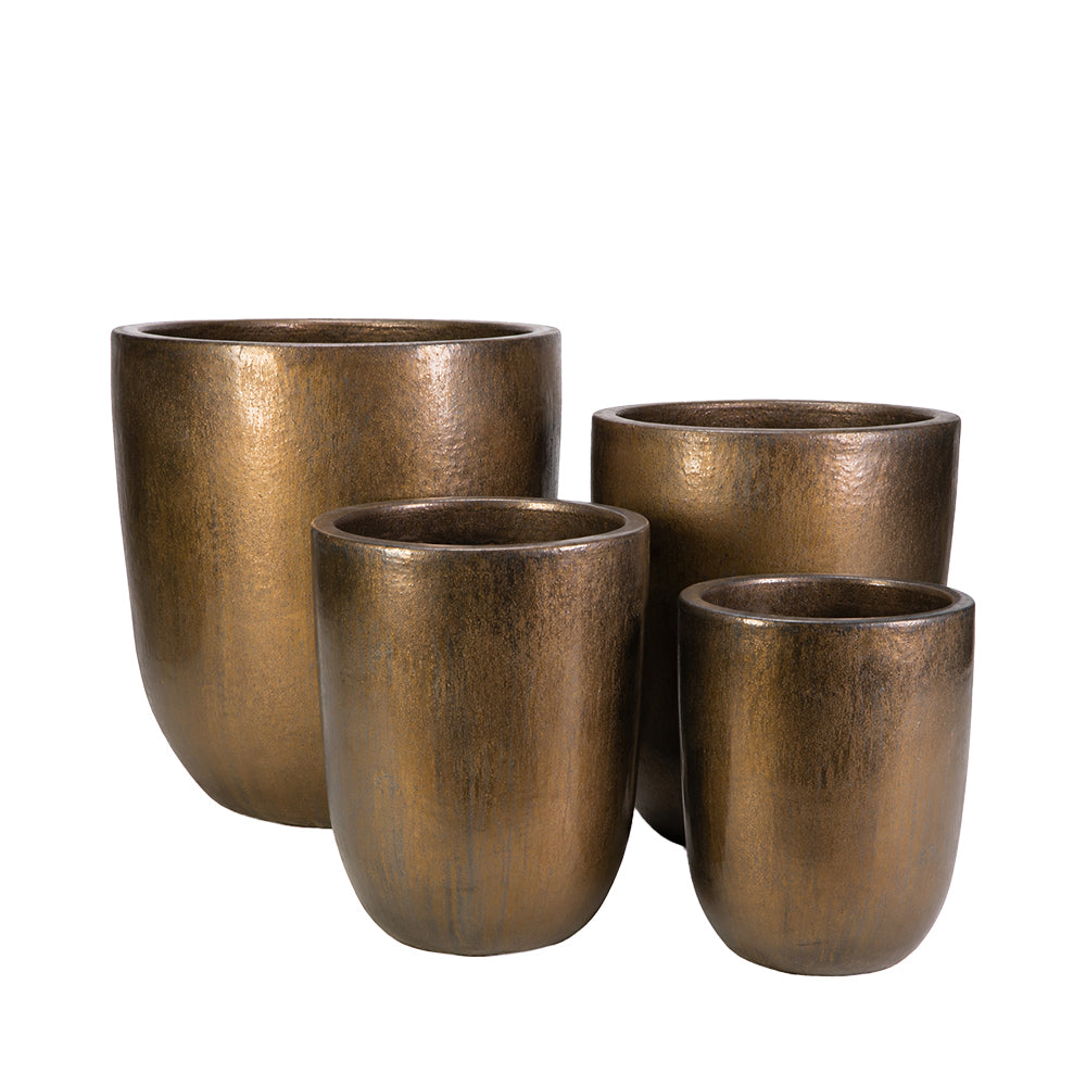 Tall Vestro in Antique Copper, glazed ceramic outdoor planter