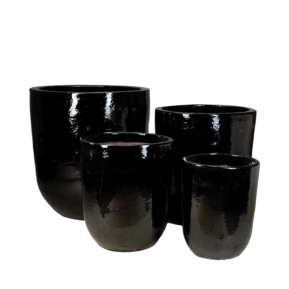 Tall Vestro in Black, glazed ceramic outdoor planter