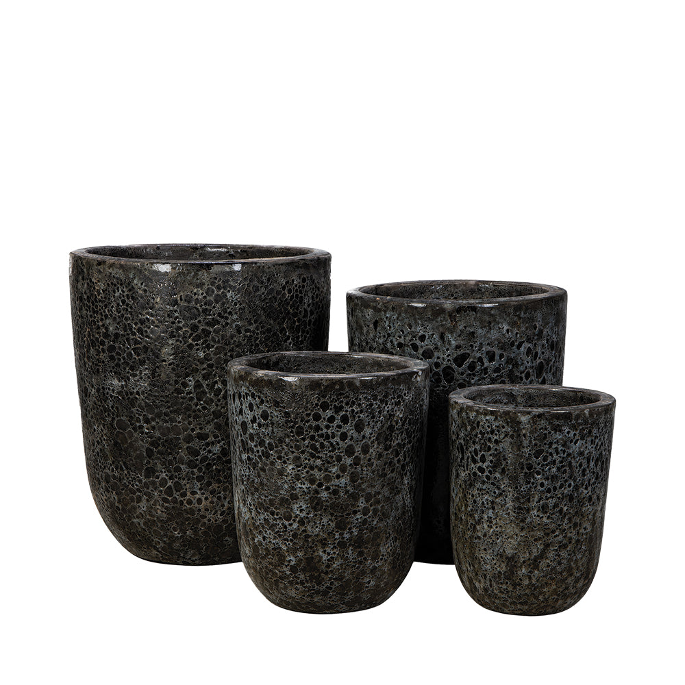 Tall Vestro in Black Lava, glazed ceramic outdoor planter