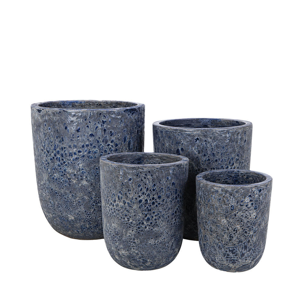 Tall Vestro in Blue Lava, glazed ceramic outdoor planter