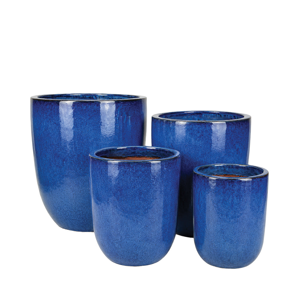 Tall Vestro in Sapphire, glazed ceramic outdoor planter