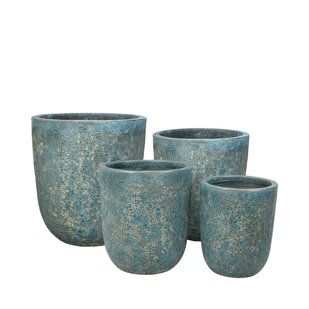 Tall Vestro in Dark Lunar Blue, glazed ceramic outdoor planter
