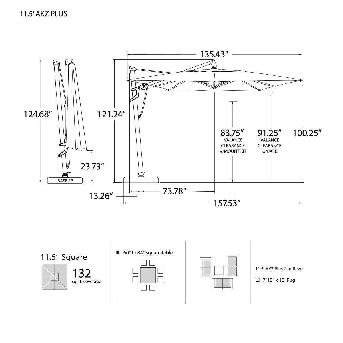 11.5' AKZ Plus Square Cantilever Umbrella